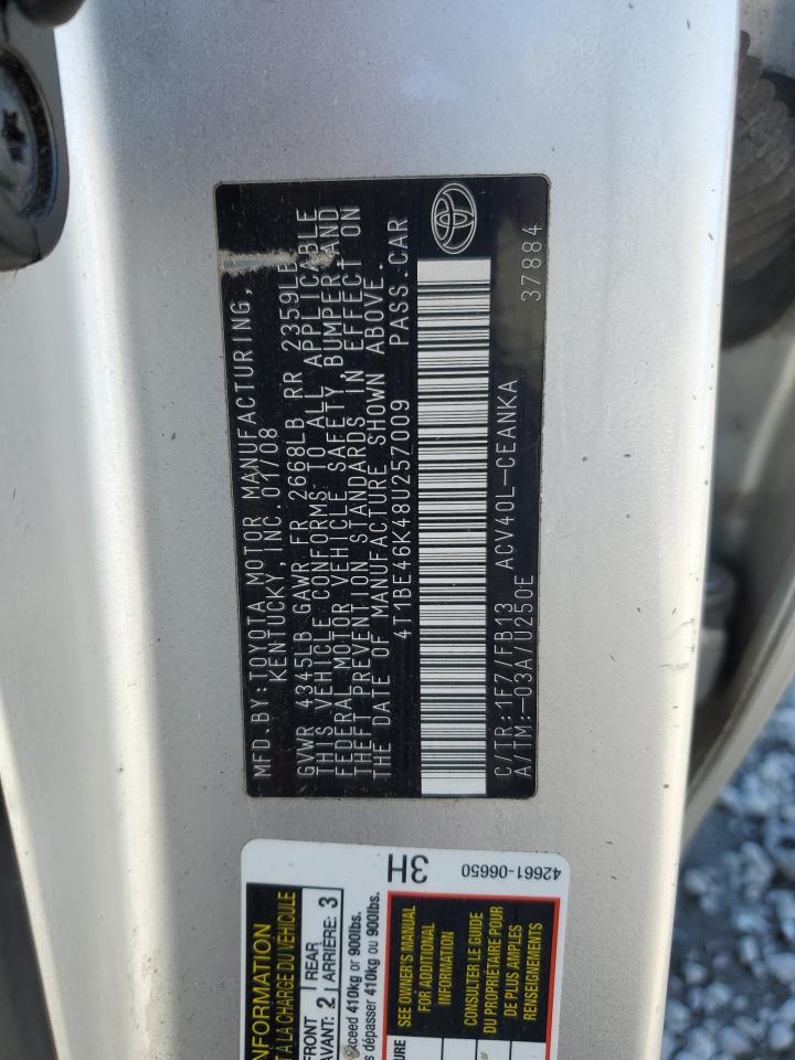2008 Toyota Camry VIN 4T1BE46K48U257009 Copart auction photo, front end / side damage thumbnail 14
