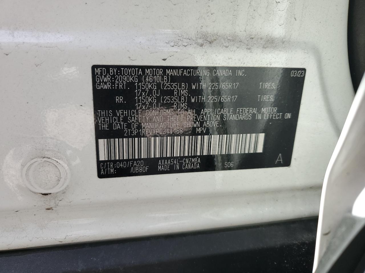 2023 Toyota RAV 4 VIN 2T3P1RFVXPC344168 Copart auction photo, front end / rear end damage thumbnail 13