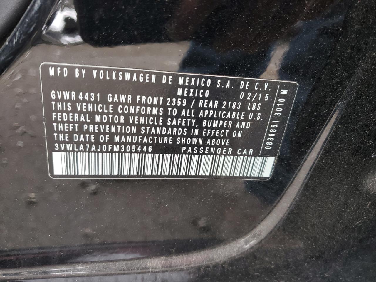 2015 Volkswagen Jetta VIN 3VWLA7AJ0FM305446 Copart auction photo, front end / rear end damage thumbnail 13