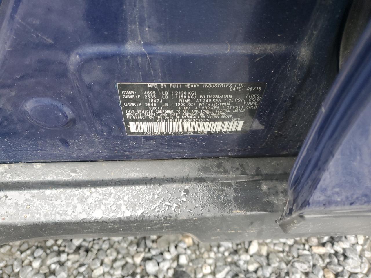 2015 Subaru Outback VIN 4S4BSBNC5F3355718 Copart auction photo, all over damage thumbnail 15