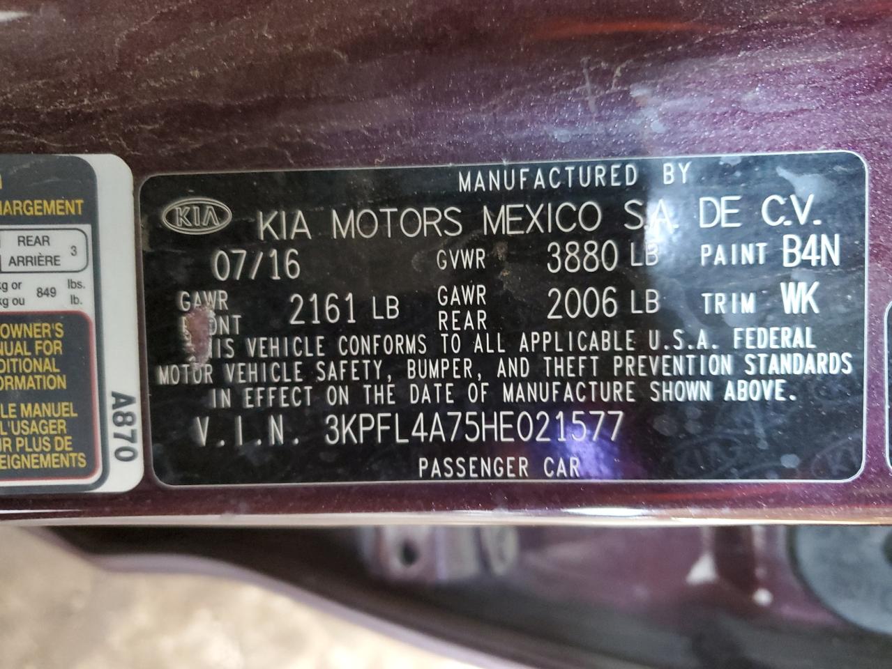 2017 KIA Forte VIN 3KPFL4A75HE021577 Copart auction photo, front end damage thumbnail 12