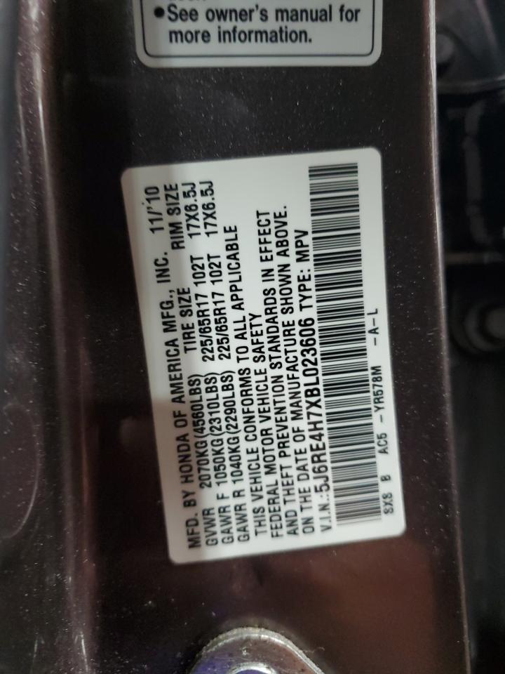 2011 Honda CR-V VIN 5J6RE4H7XBL023606 Copart auction photo, front end / side damage thumbnail 13