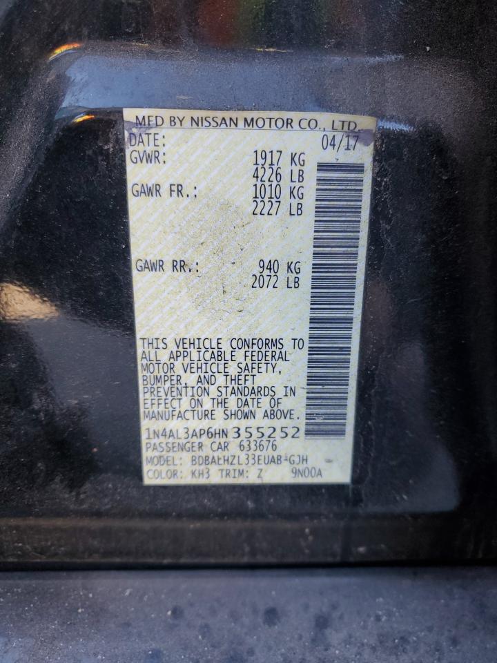 2017 Nissan Altima VIN 1N4AL3AP6HN355252 Copart auction photo, front end damage thumbnail 12