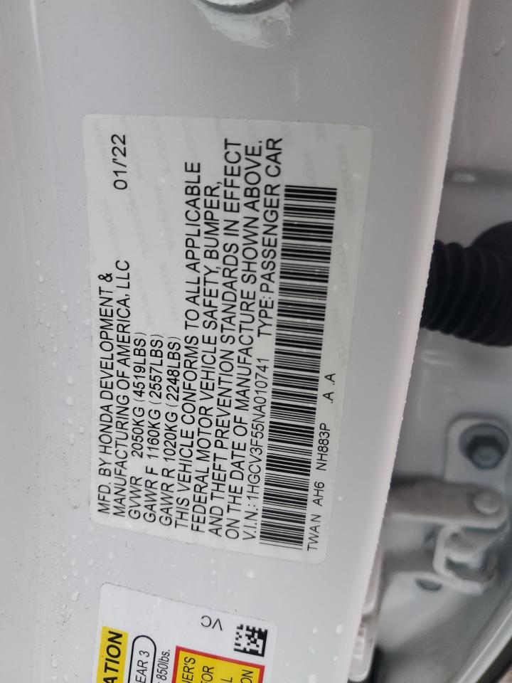 2022 Honda Accord VIN 1HGCV3F55NA010741 Copart auction photo, rear end / minor dent/scratches damage thumbnail 13