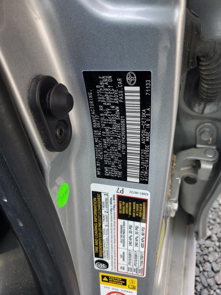 2017 Toyota Camry VIN 4T1BF1FK2HU800921 Copart auction photo, water/flood damage thumbnail 13