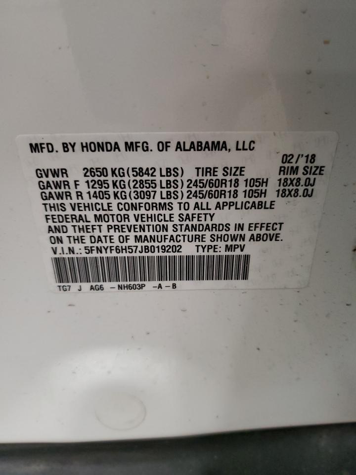 2018 Honda Pilot VIN 5FNYF6H57JB019202 Copart auction photo, front end damage thumbnail 13