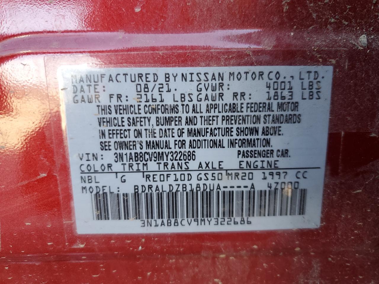 2021 Nissan Sentra VIN 3N1AB8CV9MY322686 Copart auction photo, front end / side damage thumbnail 14