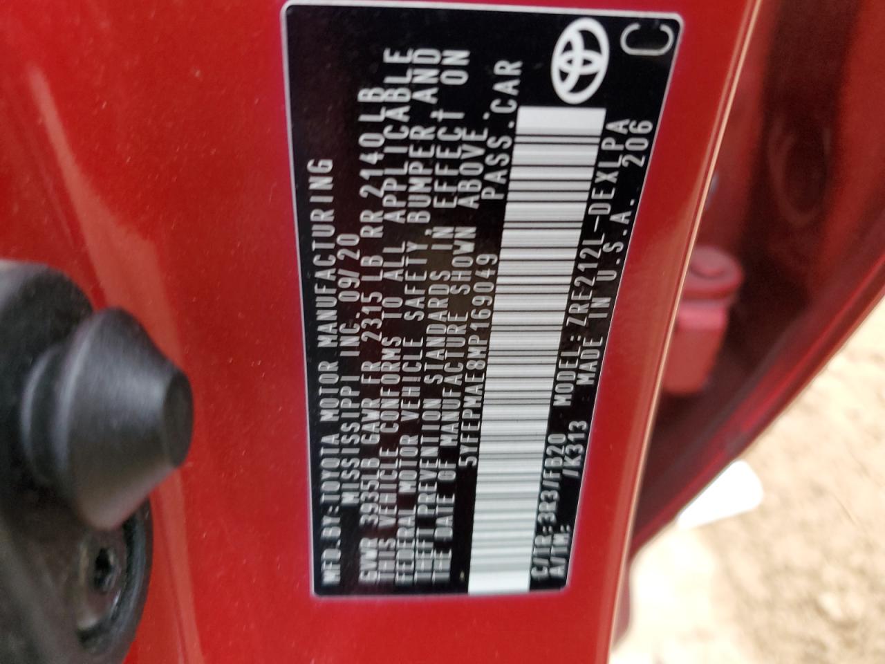 2021 Toyota Corolla VIN 5YFEPMAE8MP169049 Copart auction photo, undercarriage / front end damage thumbnail 13