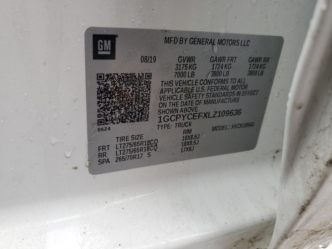 2020 Chevrolet Silverado VIN 1GCPYCEFXLZ109636 Copart auction photo, side damage thumbnail 12