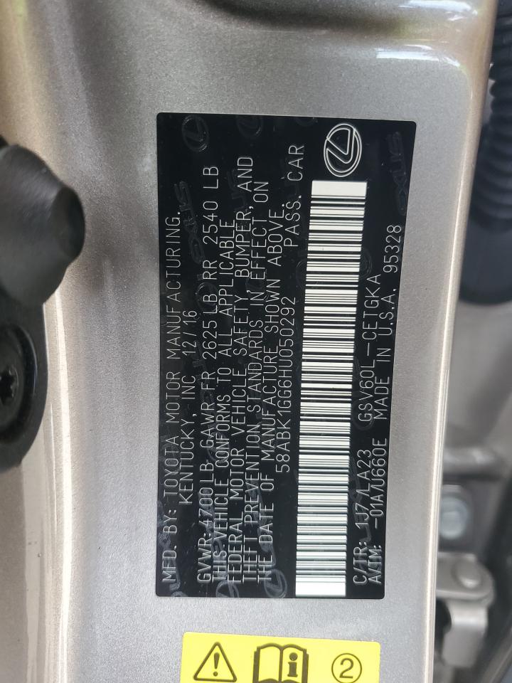 2017 Lexus ES VIN 58ABK1GG6HU050292 Copart auction photo, front end damage thumbnail 14