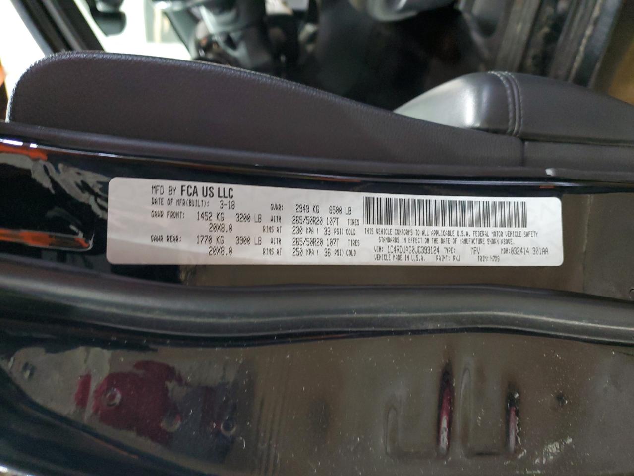 2018 Dodge Durango VIN 1C4RDJAG0JC393124 Copart auction photo, front end damage thumbnail 16