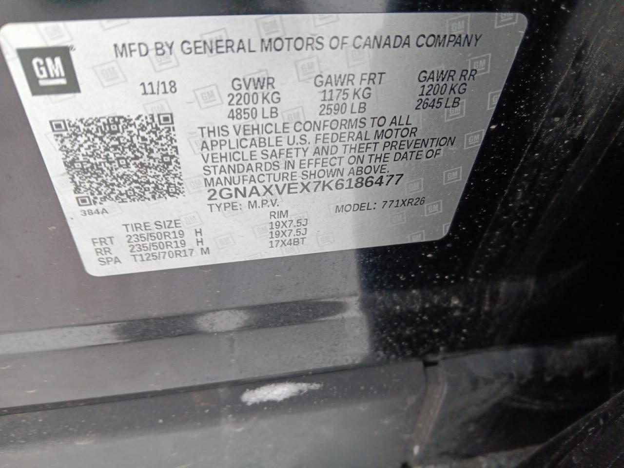 2019 Chevrolet Equinox VIN 2GNAXVEX7K6186477 Copart auction photo, side damage thumbnail 12