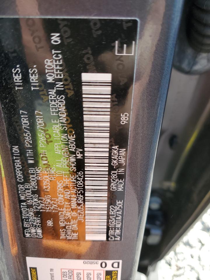 2015 Toyota 4Runner VIN JTEZU5JR6F5108426 Copart auction photo, front end damage thumbnail 13