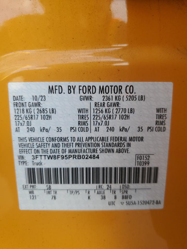 2023 Ford Maverick VIN 3FTTW8F95PRB02484 Copart auction photo, front end / side damage thumbnail 12