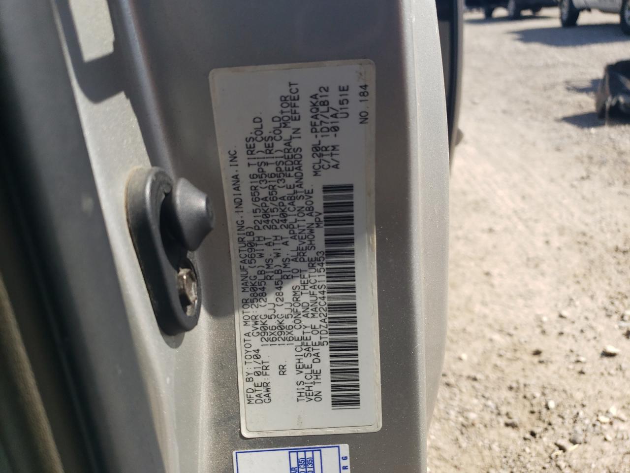 2004 Toyota Sienna VIN 5TDZA22C44S115453 Copart auction photo, mechanical damage thumbnail 13