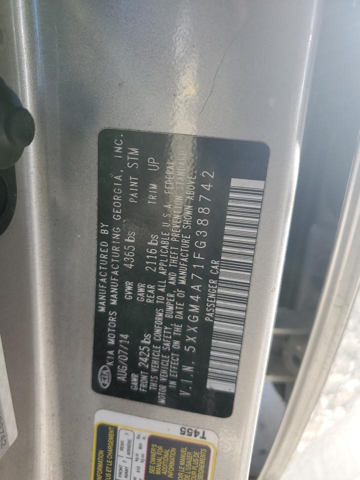 2015 KIA Optima VIN 5XXGM4A71FG388742 Copart auction photo, front end / side damage thumbnail 13