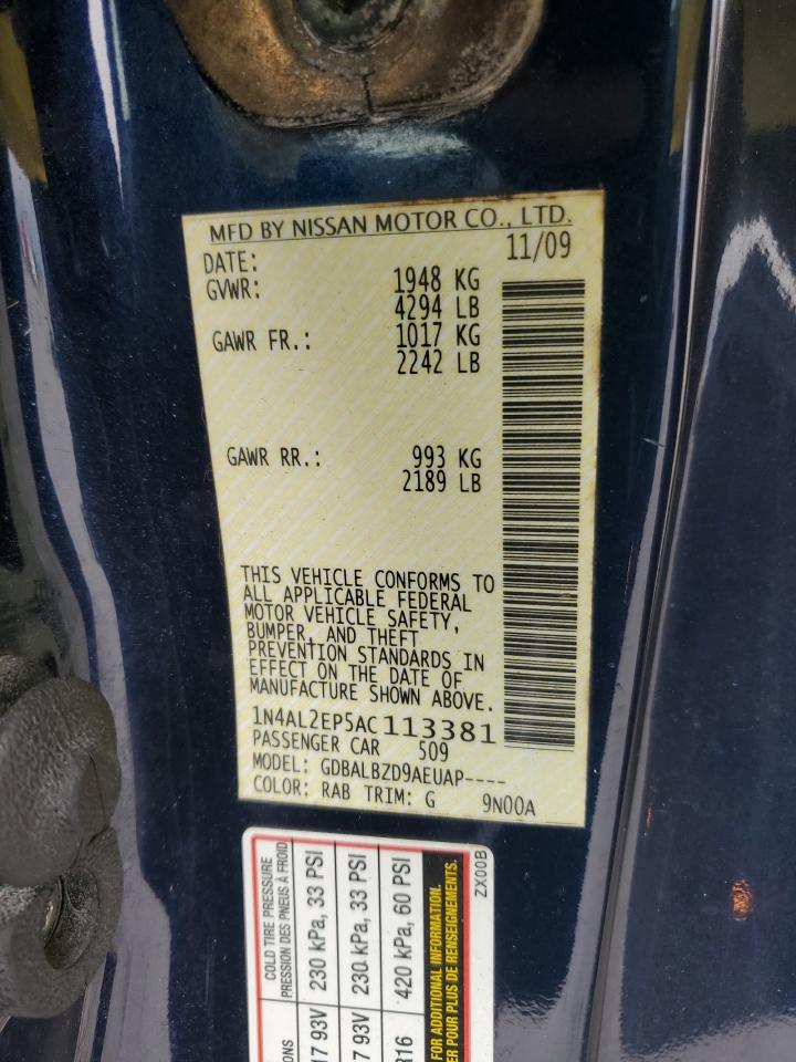 2010 Nissan Altima VIN 1N4AL2EP5AC113381 Copart auction photo, front end damage thumbnail 12