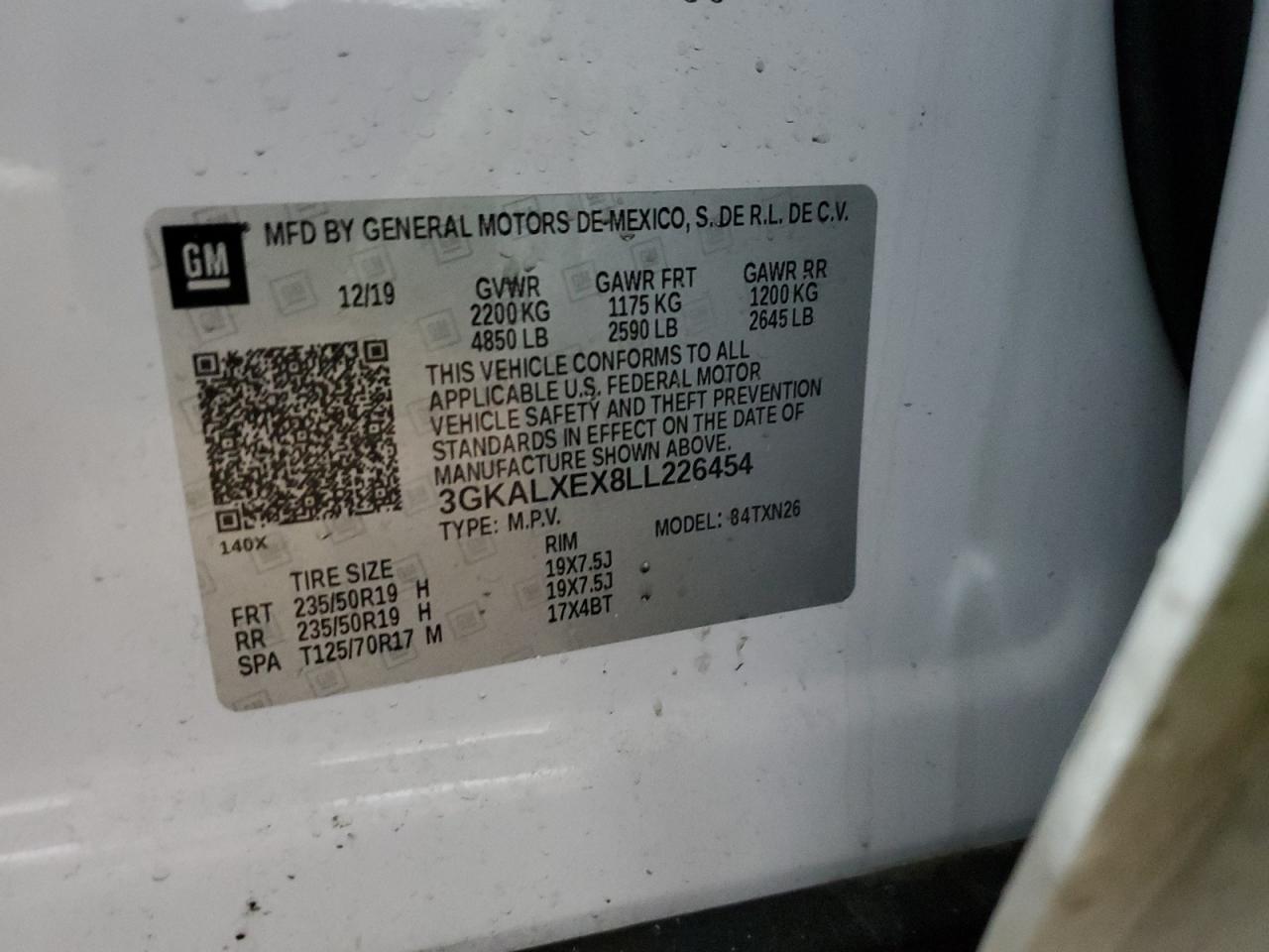 2020 GMC Terrain VIN 3GKALXEX8LL226454 Copart auction photo, front end / side damage thumbnail 13