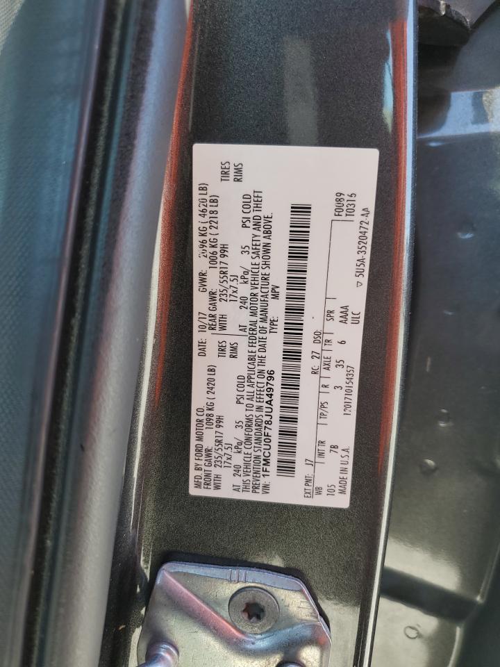 2018 Ford Escape VIN 1FMCU0F78JUA49796 Copart auction photo, side / rear end damage thumbnail 13