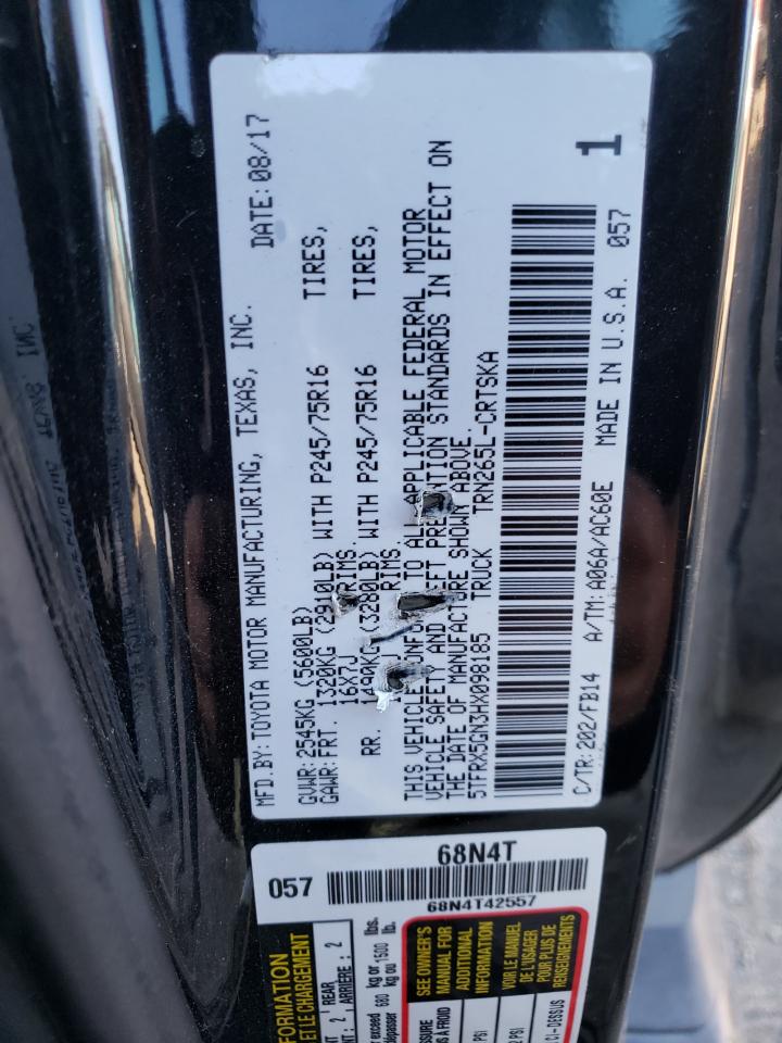 2017 Toyota Tacoma VIN 5TFRX5GN3HX098185 Copart auction photo, rear end damage thumbnail 12