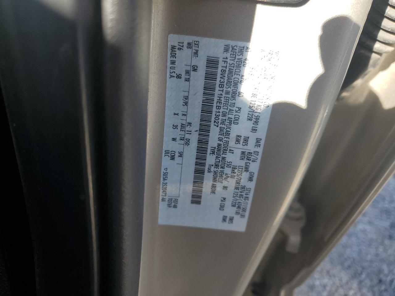 2017 Ford F350 VIN 1FT8W3BT1HEB13027 Copart auction photo, rollover / undercarriage damage thumbnail 13