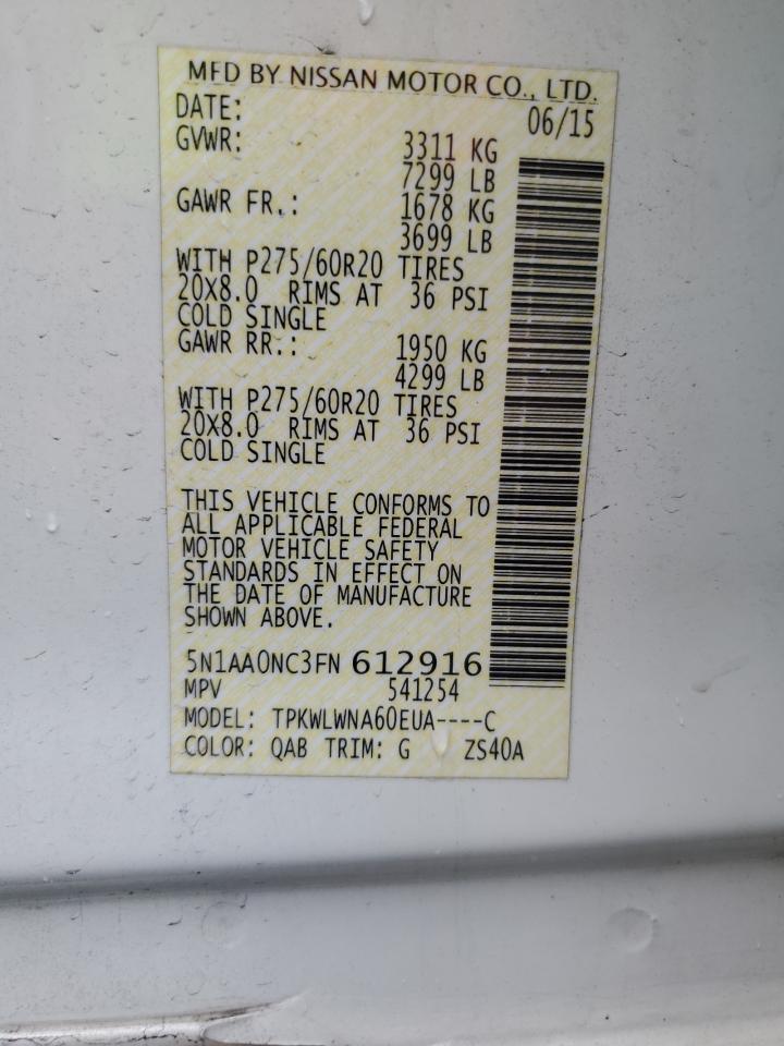 2015 Nissan Armada VIN 5N1AA0NC3FN612916 Copart auction photo, all over damage thumbnail 14