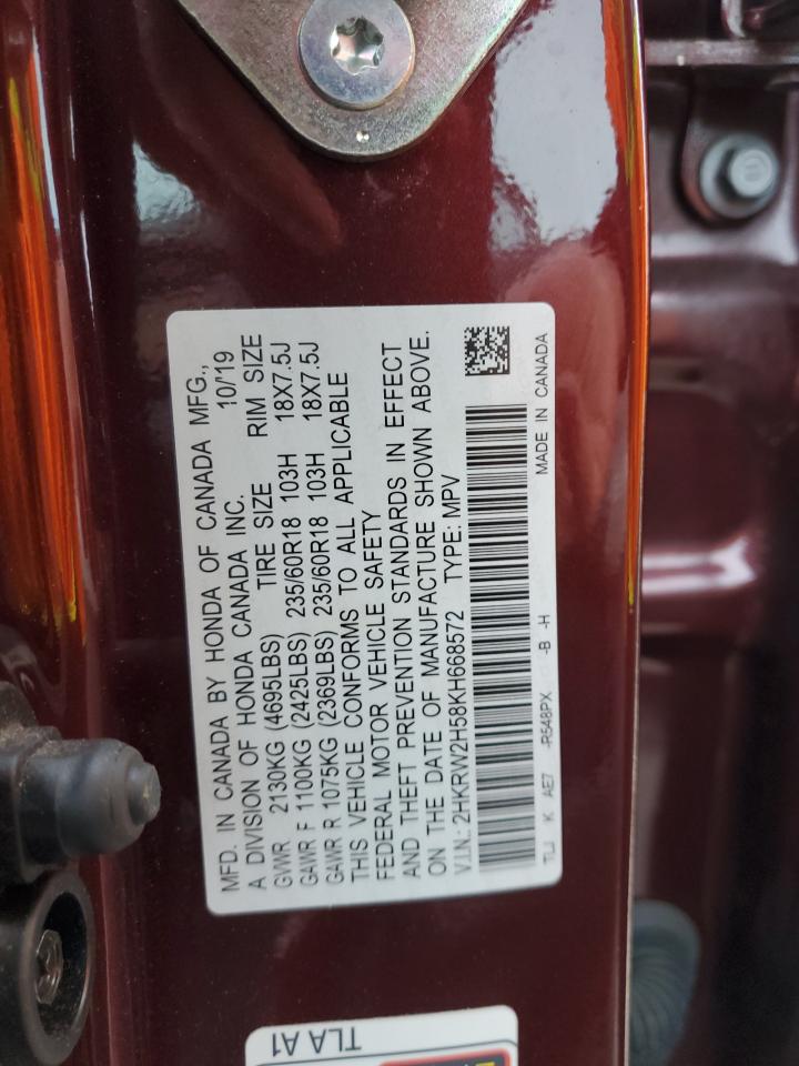 2019 Honda CR-V VIN 2HKRW2H58KH668572 Copart auction photo, all over / minor dent/scratches damage thumbnail 13