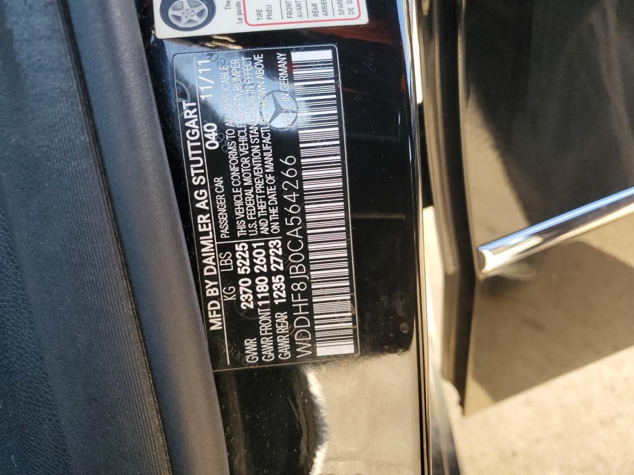 2012 Mercedes-Benz E-klasse VIN WDDHF8JB0CA564266 Copart auction photo, front end damage thumbnail 12