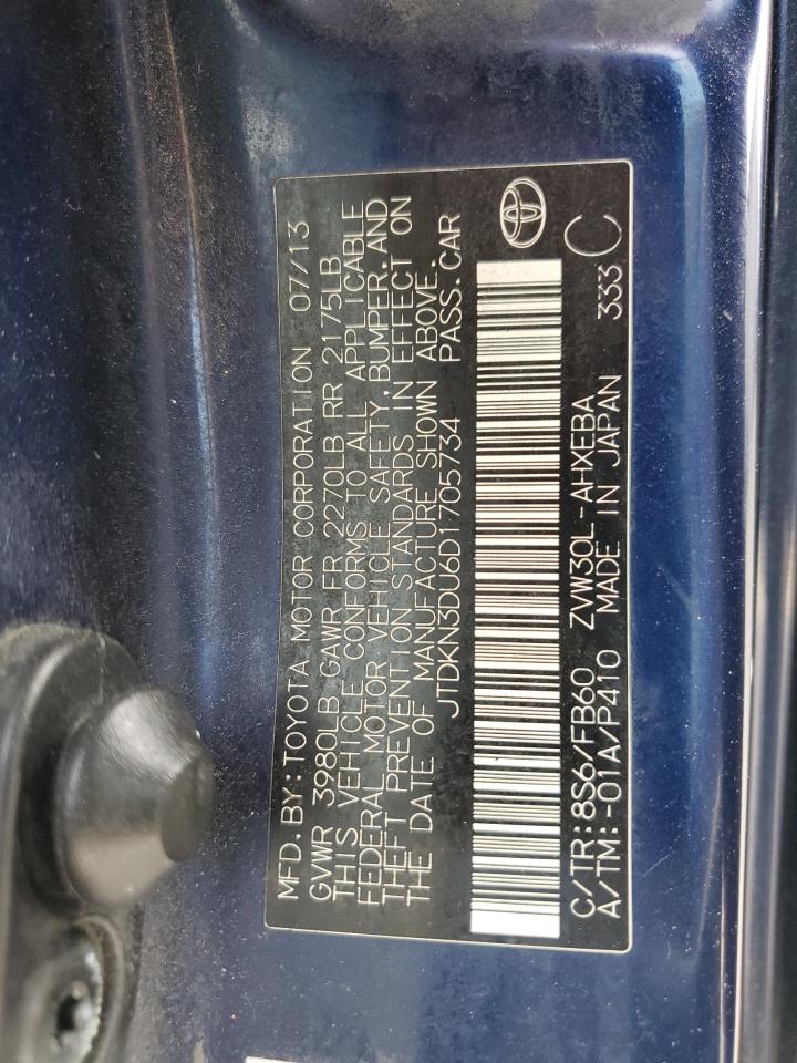 2013 Toyota Prius VIN JTDKN3DU6D1705734 Copart auction photo, front end / side damage thumbnail 13