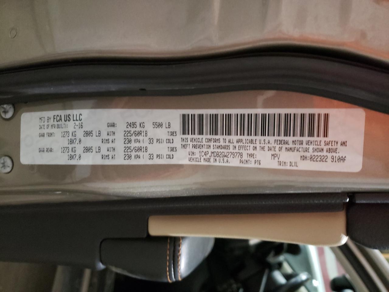 2016 Jeep Grand Cherokee VIN 1C4PJMDB2GW279778 Copart auction photo, front end damage thumbnail 13
