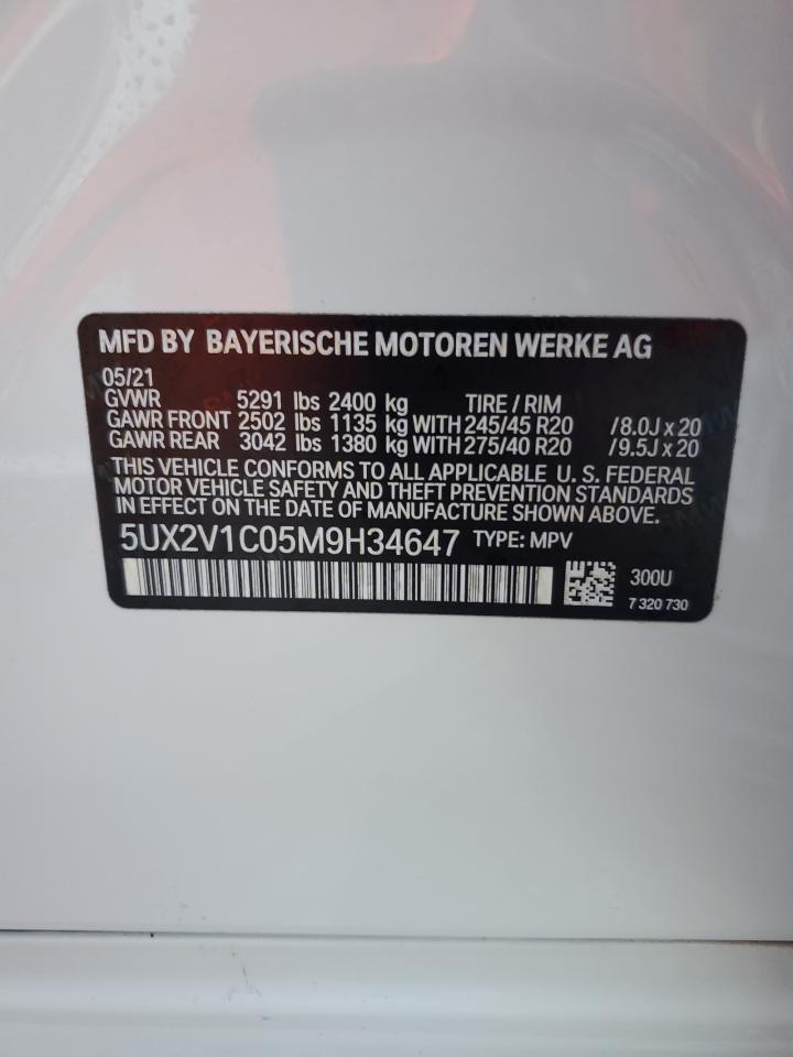 2021 BMW X4 VIN 5UX2V1C05M9H34647 Copart auction photo, water/flood / minor dent/scratches damage thumbnail 13