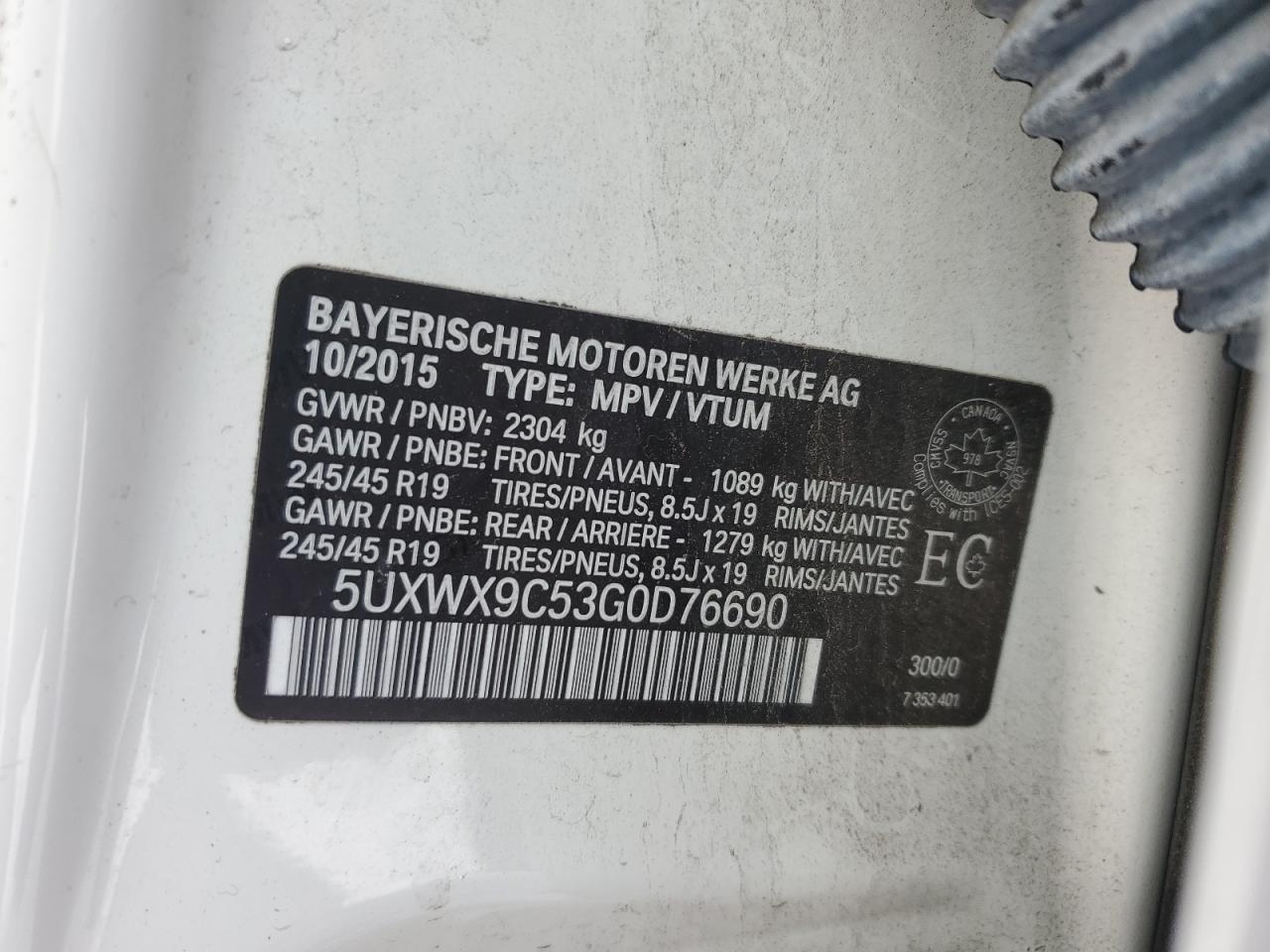 2016 BMW X3 VIN 5UXWX9C53G0D76690 Copart auction photo, front end damage thumbnail 14