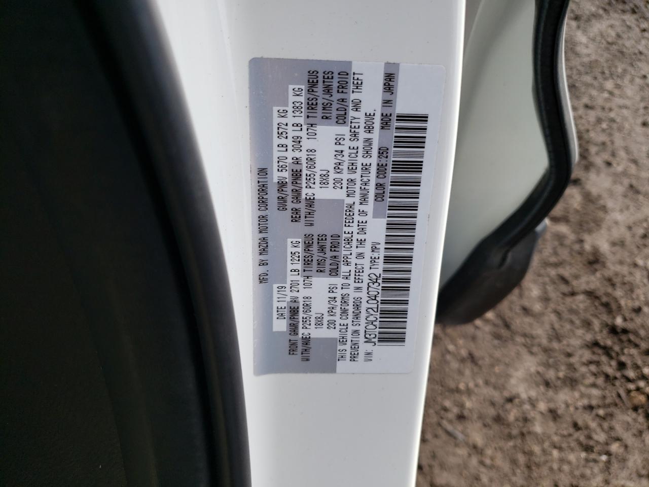 2020 Mazda CX-9 VIN JM3TCACY2L0407342 Copart auction photo, rear end damage thumbnail 15