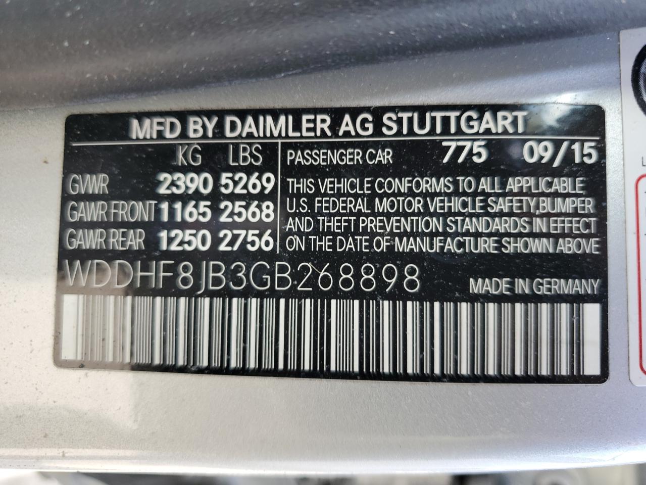 2016 Mercedes-Benz E-klasse VIN WDDHF8JB3GB268898 Copart auction photo, water/flood damage thumbnail 13