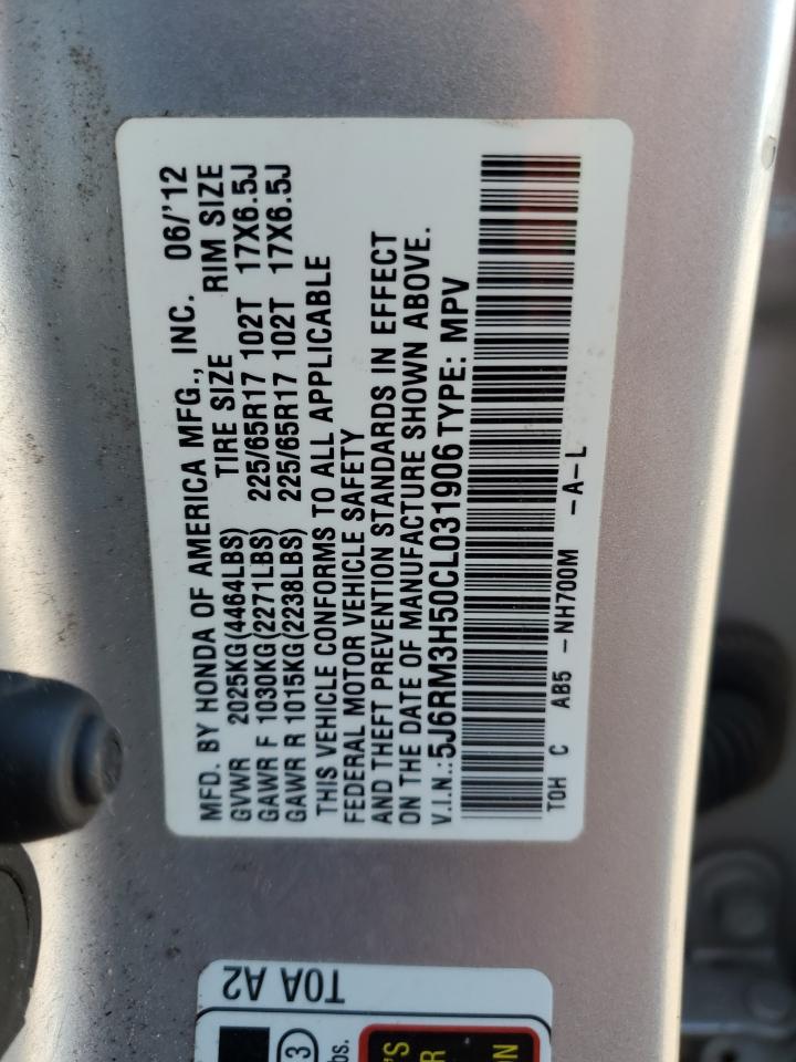 2012 Honda CR-V VIN 5J6RM3H50CL031906 Copart auction photo, rear end / minor dent/scratches damage thumbnail 15