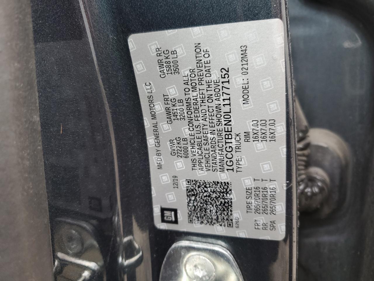 2020 Chevrolet Colorado VIN 1GCGTBEN0L1177152 Copart auction photo, all over damage thumbnail 13