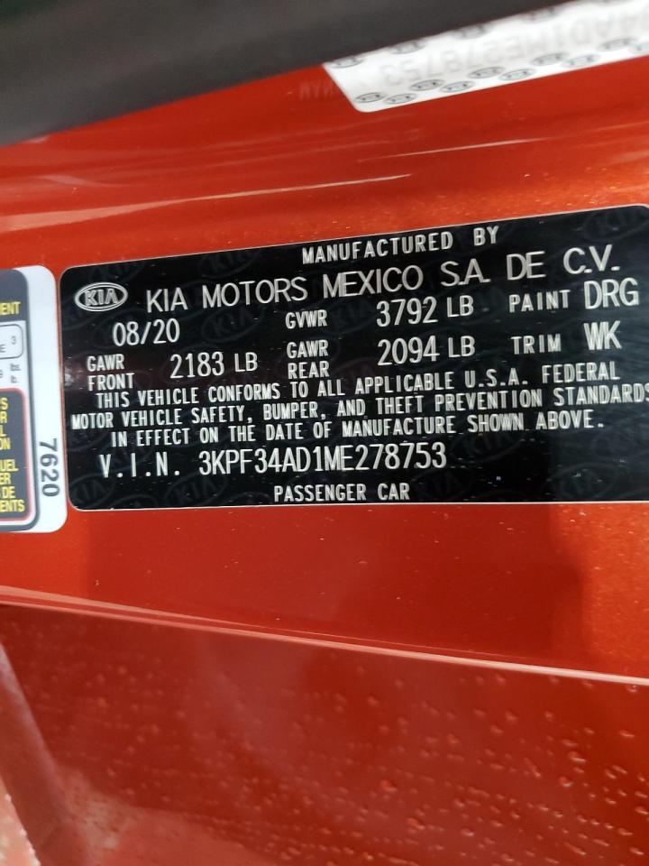 2021 KIA Forte VIN 3KPF34AD1ME278753 Copart auction photo, front end / mechanical damage thumbnail 12