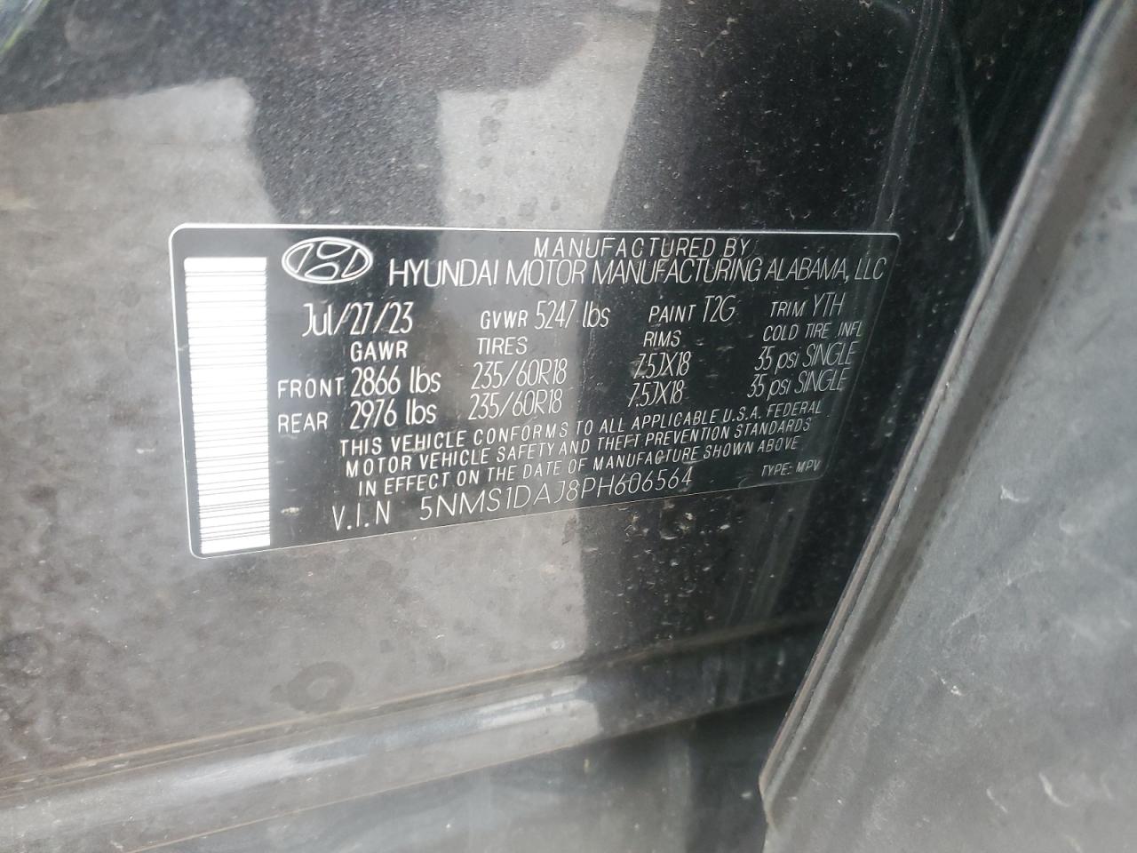 2023 Hyundai Santa Fe VIN 5NMS1DAJ8PH606564 Copart auction photo, front end / minor dent/scratches damage thumbnail 14