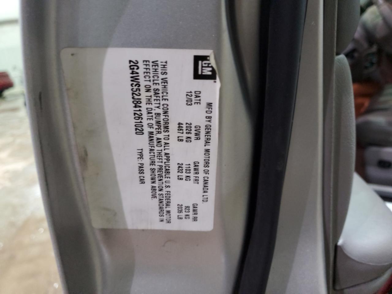 2004 Buick Century VIN 2G4WS52J841261020 Copart auction photo, front end damage thumbnail 13