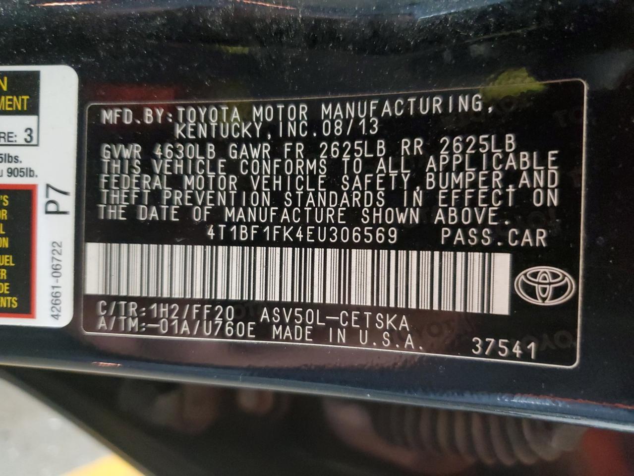 2014 Toyota Camry VIN 4T1BF1FK4EU306569 Copart auction photo, rear end / minor dent/scratches damage thumbnail 13