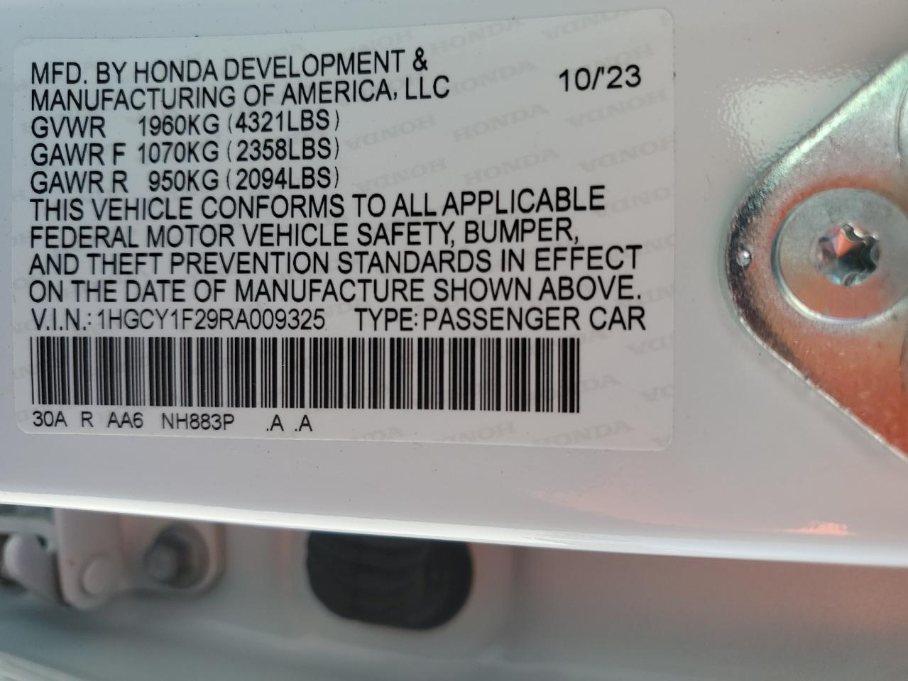 2024 Honda Accord VIN 1HGCY1F29RA009325 Copart auction photo, front end damage thumbnail 14