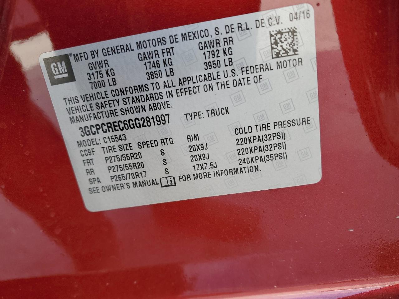 2016 Chevrolet Silverado VIN 3GCPCREC6GG281997 Copart auction photo, rear end damage thumbnail 12