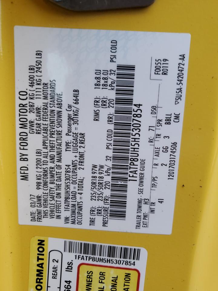 2017 Ford Mustang VIN 1FATP8UH5H5307854 Copart auction photo, front end damage thumbnail 14