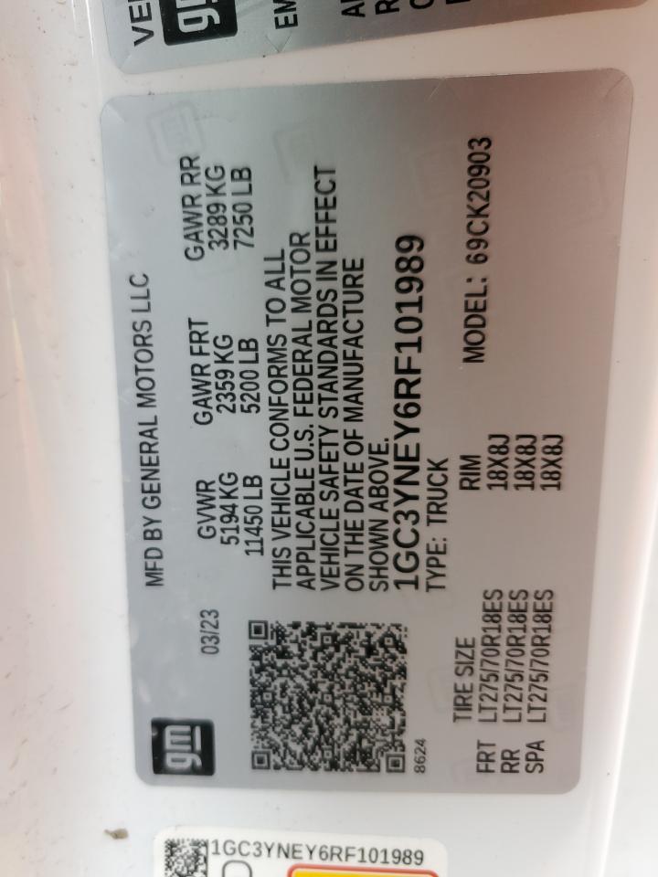 2024 Chevrolet Silverado VIN 1GC3YNEY6RF101989 Copart auction photo, all over damage thumbnail 12