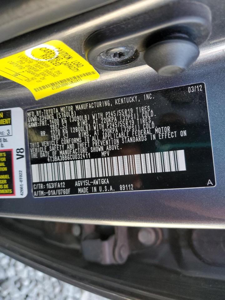 2012 Toyota Venza VIN 4T3BA3BB6CU032411 Copart auction photo, rear end / mechanical damage thumbnail 13