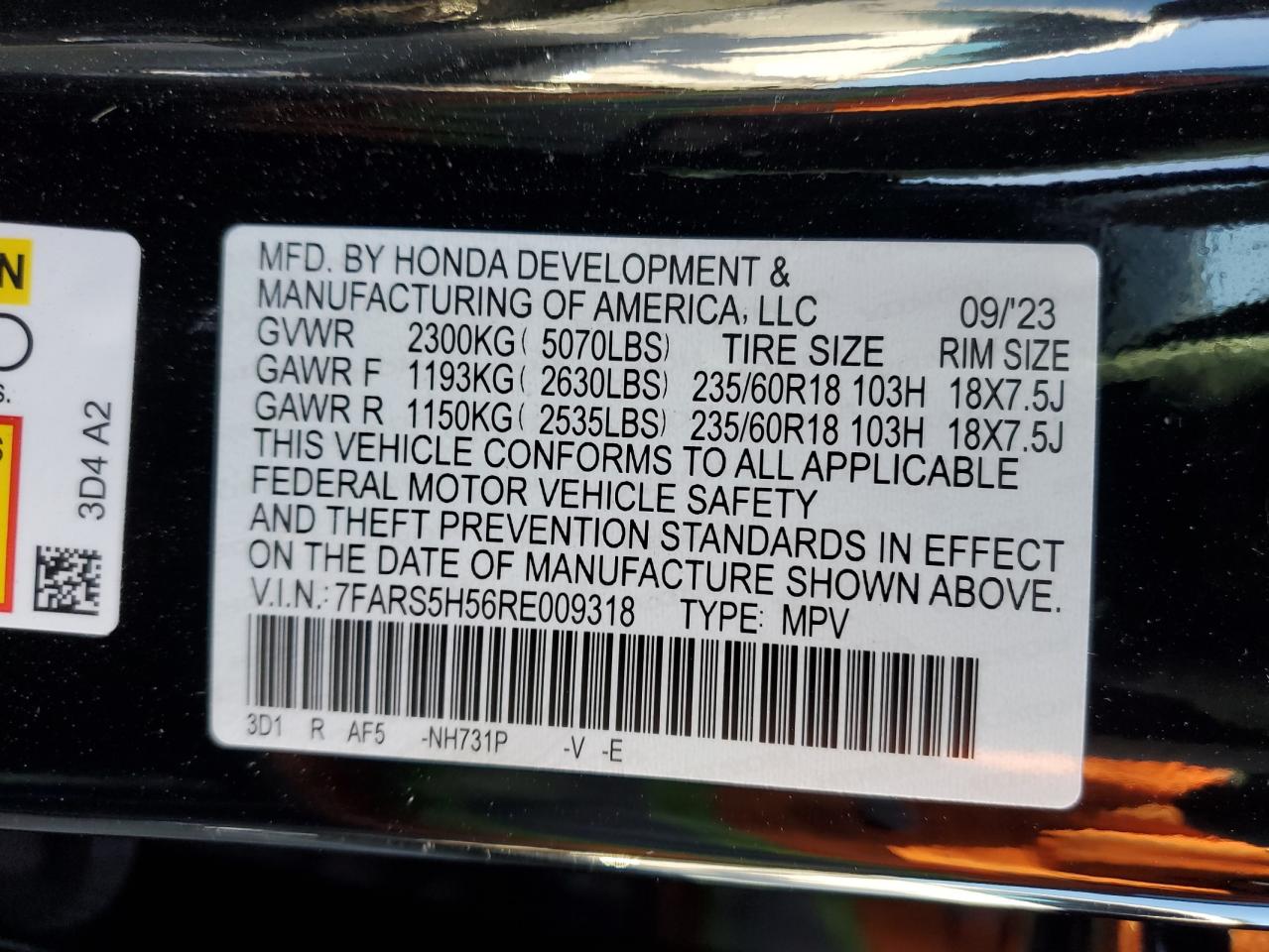 2024 Honda CR-V VIN 7FARS5H56RE009318 Copart auction photo, all over damage thumbnail 13