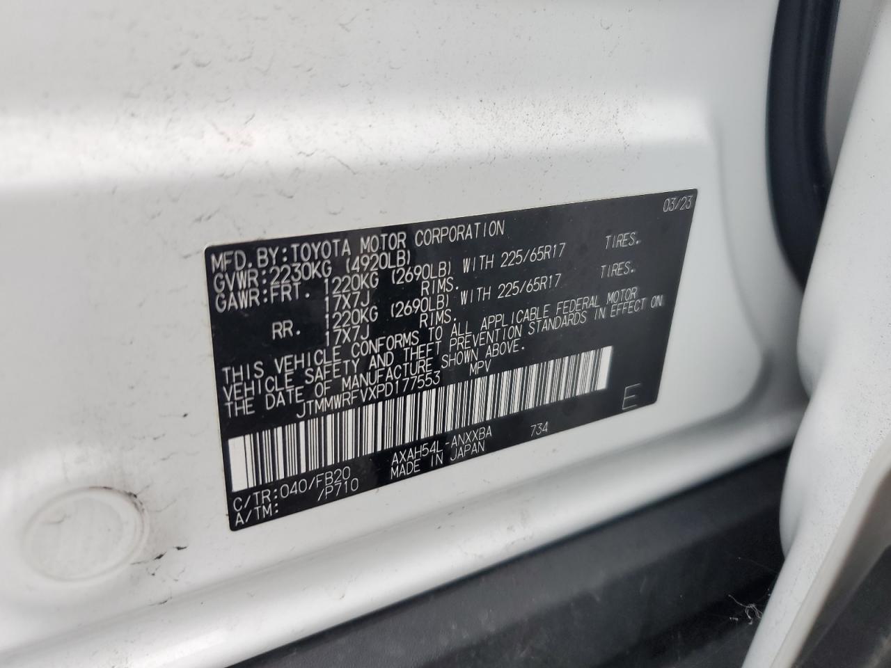 2023 Toyota RAV 4 VIN JTMMWRFVXPD177553 Copart auction photo, undercarriage / front end damage thumbnail 15