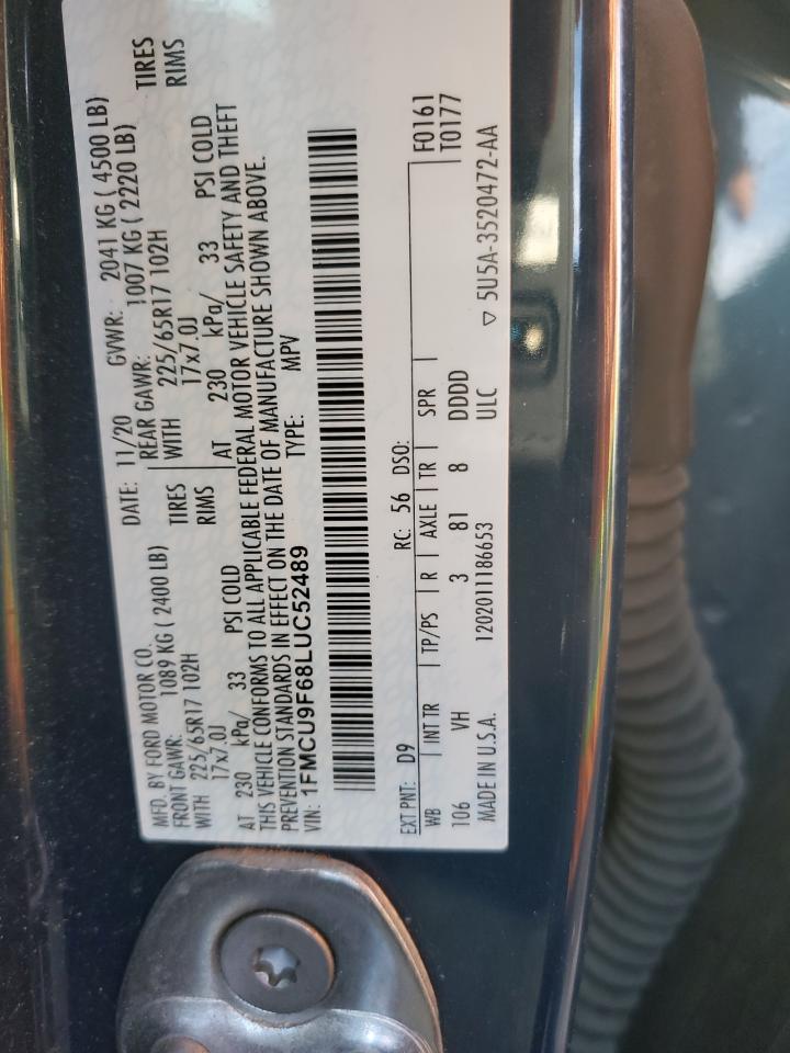 2020 Ford Escape VIN 1FMCU9F68LUC52489 Copart auction photo, front end damage thumbnail 13