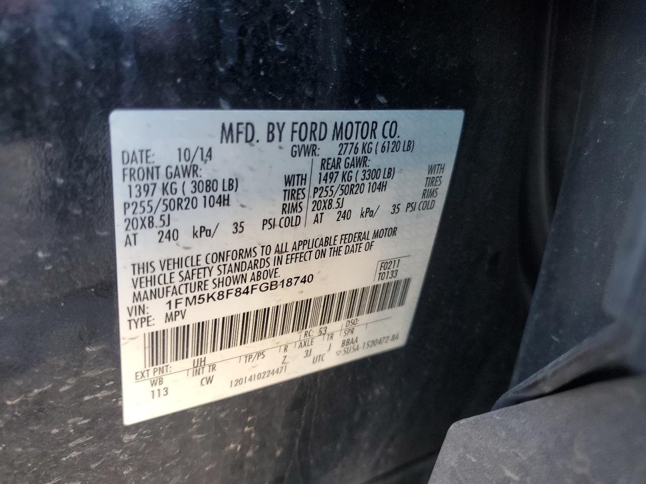 2015 Ford Explorer VIN 1FM5K8F84FGB18740 Copart auction photo, undercarriage / minor dent/scratches damage thumbnail 13