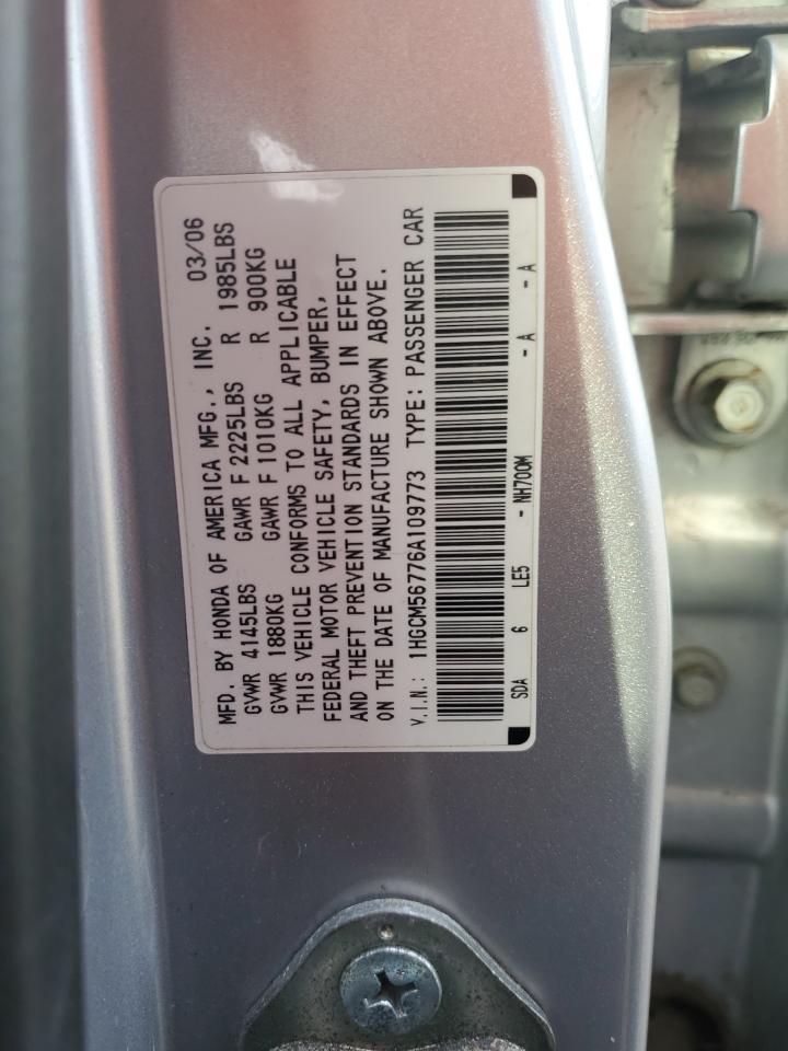 2006 Honda Accord VIN 1HGCM56776A109773 Copart auction photo, front end damage thumbnail 12